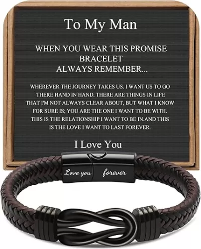 ???? ???????? ????? ??? ??? Brown Braided Leather Stainless Steel Infinity Bracelets Lettering Love You Forever Gifts for Son Grandson Husband Boyfriend Brother Always Linked Together