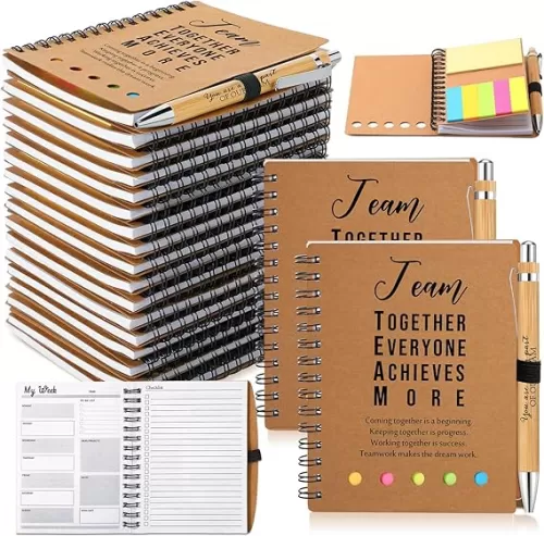 20 Sets Inspirational Notebooks Bulk Spiral Notebook with Notepad and Bamboo Pen Team Appreciation Gifts for Student Teacher Office Employee Coworker Housekeeping Week (May You Be Proud)