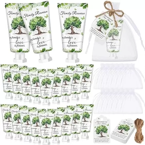 40 Sets Family Reunion Favors Hand Lotion Cream Gifts Bulk Family Reunion Game Decorations with Card Organza Bags for Table Centerpieces Party Decor