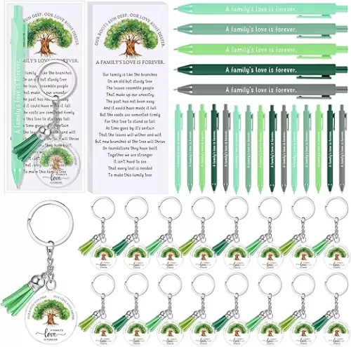 40 Sets Family Reunion Favors Retractable Ballpoint Pen and Tree Acrylic Keychains with Tassels Cards and Gift Bag Bulk Family Reunion Gifts for Party Guest