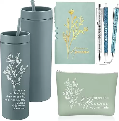 6 Pcs Employees Appreciation Gift Set for Lady Women Coworkers Thank You May You Be Proud Gift for Employees 16 oz Plastic Tumbler Makeup Bag Journal Pens Office Teacher Gifts