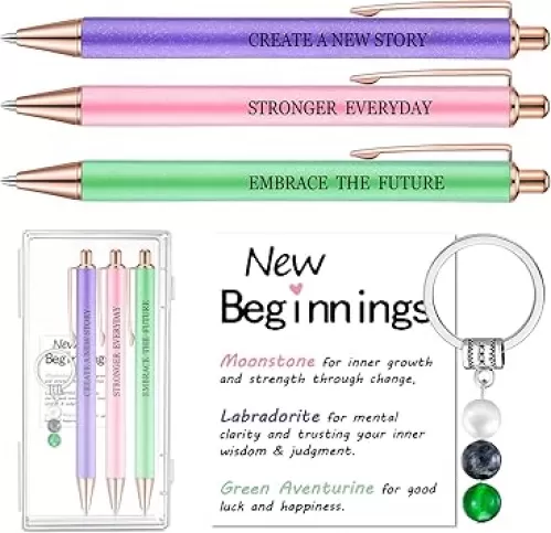 6 Pcs Going Away Gifts for Coworkers Women New Beginning Gifts Farewell Crystal Keychain and Fancy Pen Set Goodbye Coworker Present Inspirational Encouragement Leaving Job Office Present