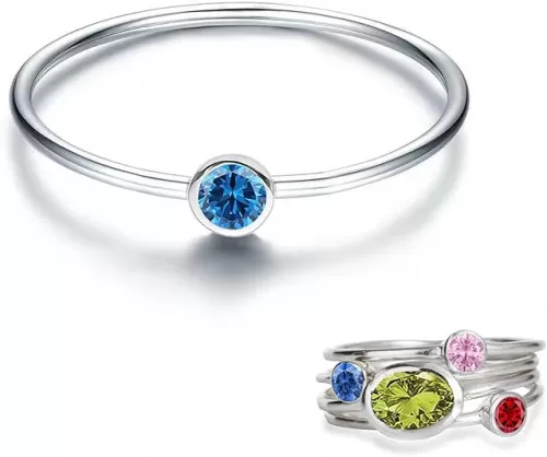 925 Sterling Silver Mother Child Birthstone Stackable Rings Set Mother Ring with Birthstone Mother Daughter Family Ring Mother