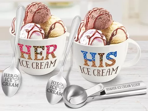 Anniversary Couple Gifts Ice Cream Bowls and Spoon Scoop Set, His And Hers Gifts, Wedding Engagement Gift for His Her, His Her Ice Cream Accessories Bowl Gift on Mothers Day, Christmas