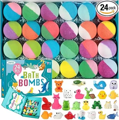 Bath Bombs for Kids with Surprise Inside, 24 Pack Kids Bath Bombs Gift Set, Natural Organic Kid Bubble Bath Fizzy for Girls Boys with Bath Toys Inside