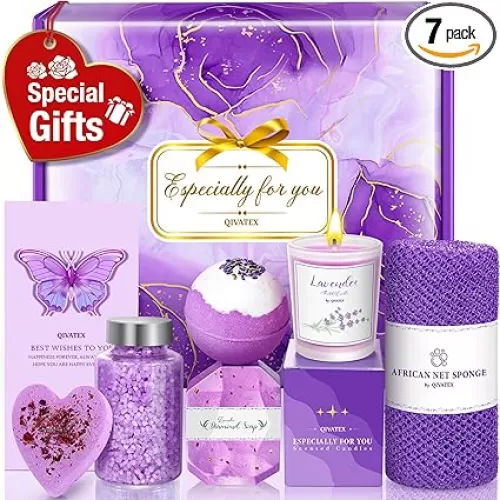 Bath Gift Set for Women, Christmas Stocking Stuffers for Women, Birthday White Elepant Gifts for Wife Her Sister Mom Auntie Grandma Friends, Relaxing Spa Self Care Lavender Bath Bombs Set