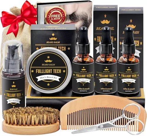 Beard Kit for Men Grooming & Care W/3 Pack Beard Oil, Wash, Balm, Comb, Brush, Scissors, Anniversary Valentines Birthday Fathers Gifts Idea for Husband Him Boyfriend Dad Men Christmas Stocking Stuffers