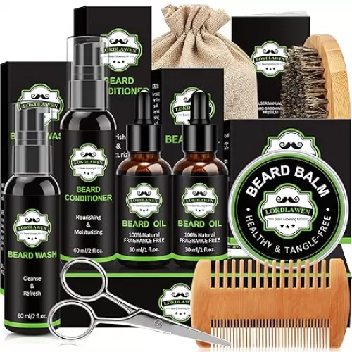 Beard Kit for Men with Beard Wash, Beard Conditioner, Beard Oil, Beard Balm, Brush, Comb, Scissors, Storage Bag, Gifts for Men Dad Husband Boyfriend