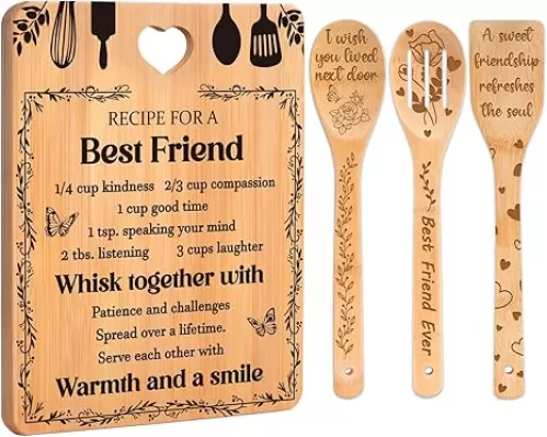 Best Friend Birthday Gifts for Women - Bamboo Cutting Board Set, Friendship Bestie Gifts for Women, Ideal Gifts for Birthday Graduation Wedding Job Move House Christmas Thanksgiving.