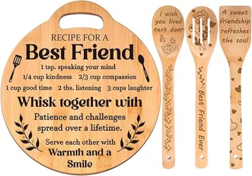Best Friend Birthday Gifts for Women - Engraved Bamboo Cutting Board Set, Unique Gifts for Best Friend Women, Mothers Day Christmas Birthday Gifts for Friends Bestie Bff