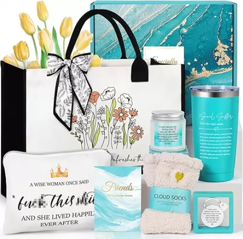 Best Friend Birthday Gifts for Women, Christmas Gift for Woman Friendship Gifts for Women Funny Gift with Tote Bag for Friends Female BFF Bestfriend Work Bestie Her Soul Sister
