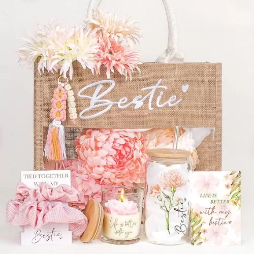 Best Friend Birthday Gifts for Women, Friendship Gifts for Bestie, Bestie Tote Bag Glass Cup Gift Set for Best Friend