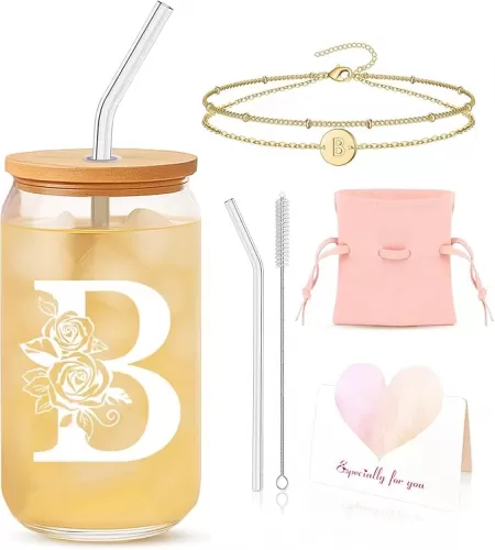 Best Friend Gift for Women – Personalized Bestie Gift Set with Glass Cup & Bracelet – Thoughtful Present for Sister, Friend, Her, Just Because or Birthday