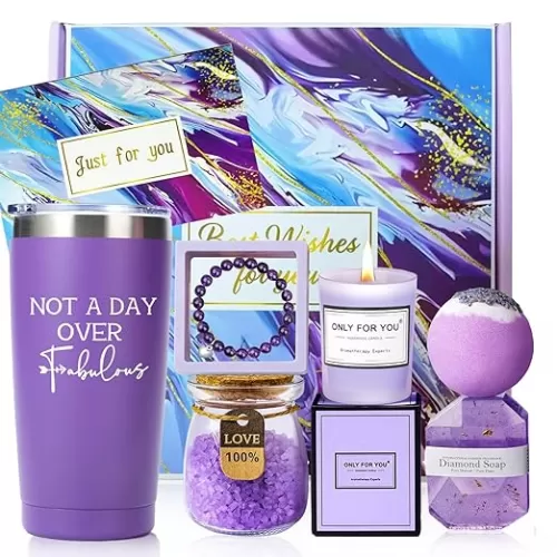 Birthday Gift Basket for Women, 7-piece Set Gift Baskets for Women, Lavender Spa Gift Baskets Set for Christmas, Valentine