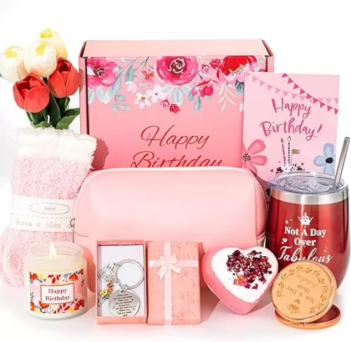 Birthday Gifts Baskets Box Women, Unique Happy Birthday Gifts Basket for Mom Her Best Friend Sister Wife Girlfriend Coworker, Luxury Self Care Ideas Box Relaxing Spa Gifts Set with Tumbler
