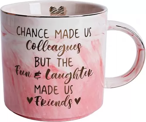 Birthday Gifts for Coworker Female Friends - Best Going Away Coworkers BFF Gift for Women - Work Bestie Friend Leaving Going Away Farewell Present - Chance Made Us Colleagues - Pink 11.5oz Coffee Cup