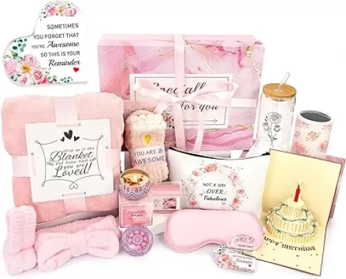 Birthday Gifts for Women, 13pc Valentine Gift Basket for Women Birthday Unique, Spa Basket Care Package Get Well Soon Box for Teen Girls, Sister, Mom, Her Fantasy Box for Mother