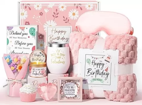 Birthday Gifts for Women Friendship, Unique Happy Birthday Gifts Basket for Mom Her Best Friend Sister Wife Girlfriend Coworker, Luxury Self Care Box Vanilla Coconut Relaxing Spa Gifts Set w/ Blanket
