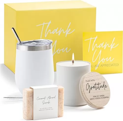 Boxzie Thank You Gifts for Women, Appreciation Gift Box Set, Cute Gratitude Basket Ideas - Thoughtful Candle Presents for Employee, Boss, Coworker, Hostess, Female, Secretary, Teacher, Friend