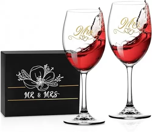 Bridal Shower Gifts Wedding Gifts Engagement Gift for Couples Newlyweds, Mr and Mrs Wine Glass Set, Wedding Glasses for Bride and Groom
