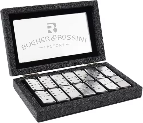Bucher&Rossini Metal Surface Dominoes Set Double 6 - Claasic Black Domino