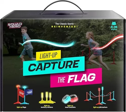 Capture the Flag Glow in the Dark Game Set - Yard Outdoor Games for Kids Ages 8, 10, 11, 12 Old - Fun Lawn Summer Family Game for Boys & Teen Boys, - Birthday Gifts - Camping and Backyard Adventures