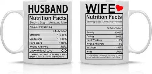 CBTwear Husband And Wife Nutrition Facts - 11oz Ceramic Coffee Mug Couples Sets Funny Husband And Wife Anniversary Cups - Couple Bachelorette For Him And Her Wedding Engagement Bride To Be-