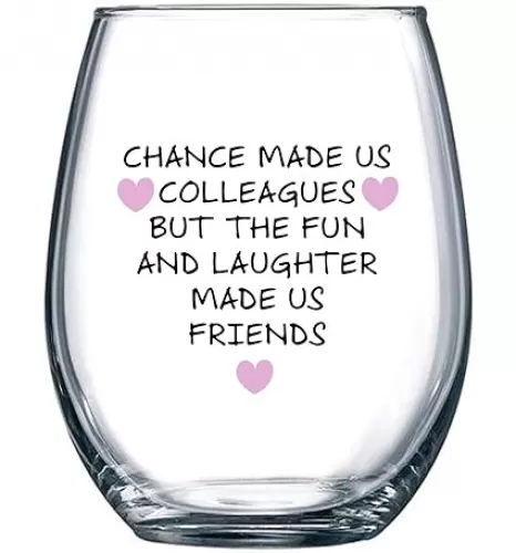 Chance Made Us Colleagues - Best Coworker BFF Gift - Perfect For Work Bestie Friend - Leaving or Going Away Present for Men and Women - 15 oz Stemless Wine Glass