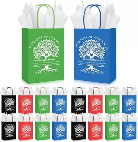 Cholemy 50 Sets Family Reunion Gift Bags with Handles and Tissue Paper Family Reunion Party Favors Kraft Treat Bags Remembering Our Roots Gift Ideas Gathering Party Decorations