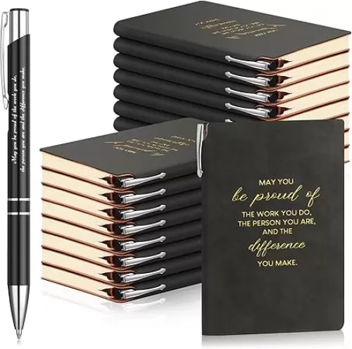 Colarr 40 Pcs Employee Appreciation Gifts Bulk Inspirational Notebook A6 PU Leather Journal Motivational Pen Thank You Gift for Staff Team Coworker Teacher Office(Black, May You)