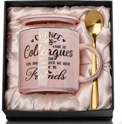 Coworker Leaving Gifts for Women, Chance Made Us Colleagues Coffee Cup, Funny Going Away Farewell Gifts for Coworkers Female, Birthday Thank You Gift, 14oz Pink Marble Gold Print Mug, Nicely Boxed