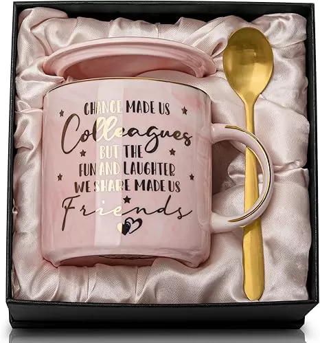 Coworker Leaving Gifts for Women, Farewell Gifts, Going Away Gift for Coworker, Friends, Work Bestie, Chance Made Us Colleagues - Pink 14oz Marble Coffee Cup Mug, Office, Appreciation Gifts for Coworker