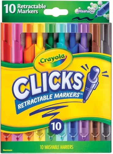 Crayola Clicks Retractable Tip Marker Set for Kids (10ct), Markers For School, Long Lasting Coloring Book Supplies, No Dry, Back to School Essentials, 6+