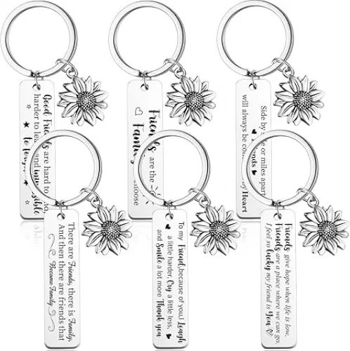 Cunno 6 Pcs Friendship Keychains for Women Thank You Best Friend Keychains Sunflower Pattern Friendship Jewelry Appreciation Gifts
