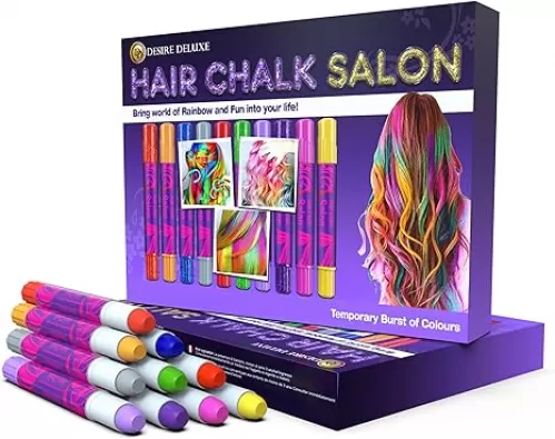 Desire Deluxe Hair Chalk for Girls Makeup Kit of 10 Temporary Colour Pens Gifts, Great Toy for Kids Age 5 6 7 8 9 10 11 12 13 Years Old, "Blue, Green, Grey, Pink, Purple