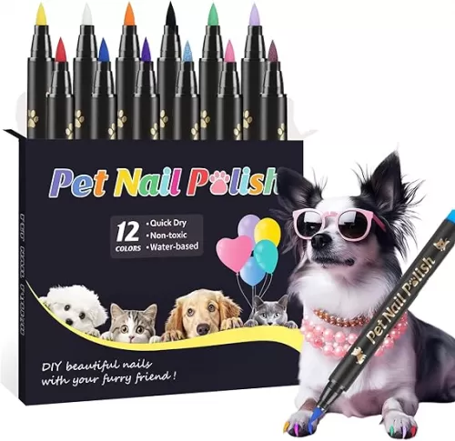 Dog Nail Polish Pens Quick Dry, 12 Colors Safe Dog Nail Polish Set to DIY Pretty Nails, Ideal Gifts for Dogs Cats Light Dark Nails, Odorless, Non-Toxic, Water-Based Pet Nail Accessories Set