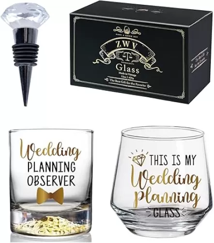 Engagement Gifts for Couples Newly Engaged, This is My Wedding Planning Stemless Wine & Whiskey Glass Gift Set 15oz, Wedding Planner for Bride, Wedding Shower Gift for Couples for Mr Mrs-11