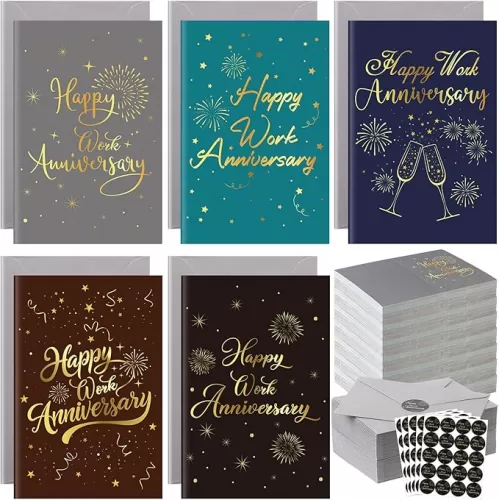 Epakh 100 Sets Happy Work Anniversary Cards with Envelopes and Stickers Blank Inside Employee Anniversary Thank You Work Team Cards Staff Business Appreciation Gifts for Employees