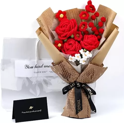 EZsenses Handmade Crochet Flower Bouquet Gift Set - Forever Crochet Flowers for Girlfriend