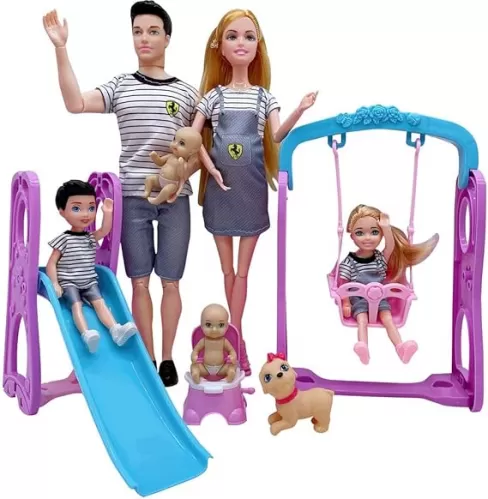 Family Dolls Set of 6 People with Pregnant Mom Dad 3 Kids and Baby Boy in Mommy