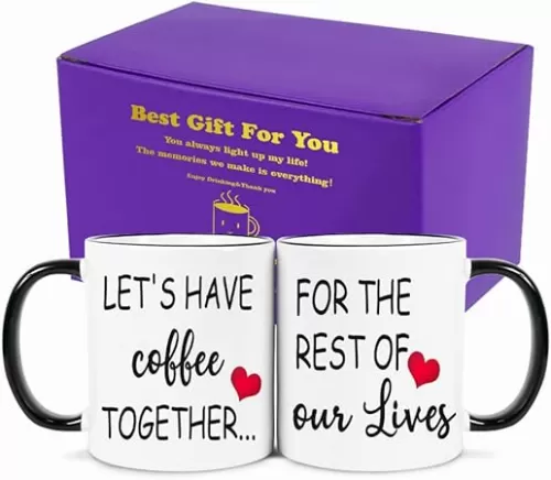 Fatbaby Wedding Gift for Couple, Engagement Gifts for Couples, Bridal Shower Gifts for Bride and Groom, Lets Have Coffee Together For The Rest Of Our Lives Mr and Mrs Couple Mug Set 11oz