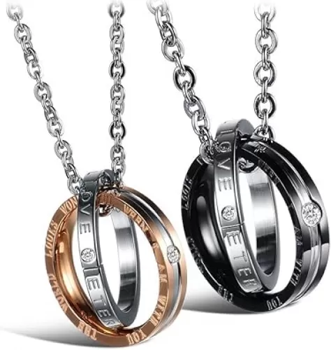 Feraco His Hers Matching Set Necklace For Couples, Titanium Stainless Steel Promise Love Pendant Necklaces, Jewelry Gifts for Girlfriend Boyfriend