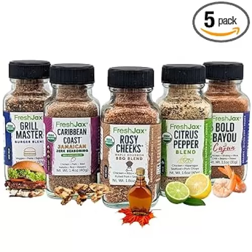 FreshJax Barbecue Seasoning Gift Set | 5 Sampler Sized BBQ Spices and Seasonings | Grilling Christmas Gifts for Men | Grill Seasoning Gift Set in a Giftable Box