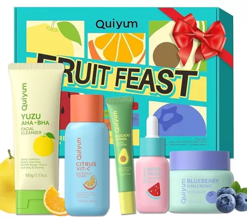 Fruit Skin Care for Teens, 5 Daily Routine Beauty Skin Care Sets - Exfoliation, Smooth, Clean, Oil Control, Firm, Hydrate, Glow Up, Skincare Gift Set for Girls Women, Facial Travel Set, for All Skin