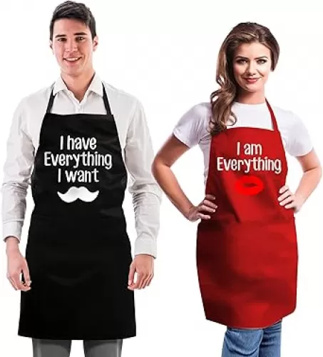 Funny Couple Aprons - Gift Ideas For Her Him - Kitchen Cooking Set - Birthday, Wedding, Engagement, Bridal Shower