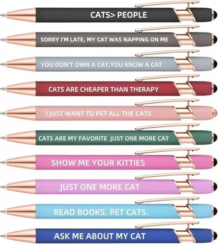 Funny Pens Pet Lover Pens for Dog Cat Lover, A snarky gag gift set for pet owners or coworkers (cat lover pens)