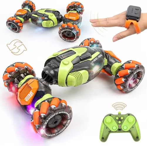 Gesture Sensing RC Stunt Car - Remote & Hand-Controlled Drift Toy for Kids Ages 5-7 6-8 9 10 11 12 Year Old, 4WD, Double-Sided Driving with Lights & Music