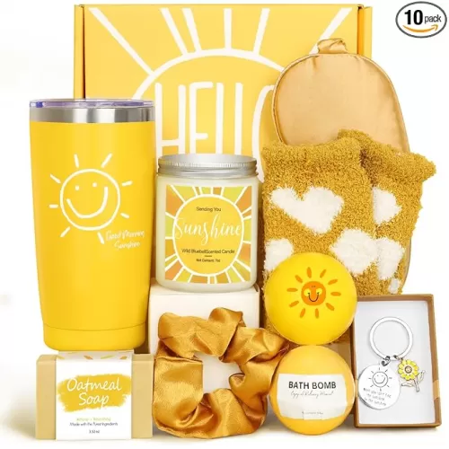 Gift Baskets for Women, 10pcs Unique Birthday Gifts for Women, Best Friend Birthday Xmas Gifts, Get Well Soon Gift Basket Sending Sunshine Cheer Up Box for Sister Friendship - BRIGHTEN UP HER DAY!