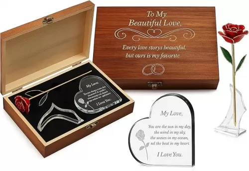 Gift for Anniversary to Wife, Her – Engraved Wooden Set 