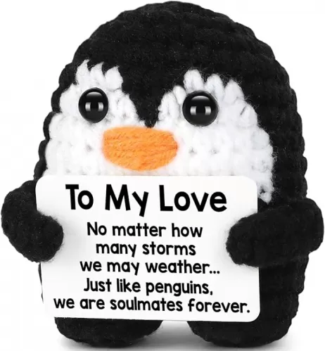 Gifts for Him Her Boyfriend Girlfriend, To My Love Handmade Crochet Penguin Present, Wedding Anniversary Birthday Gift for Women Men, Romantic I Love You Gift for Couples Wife Husband Christmas
